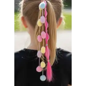 Fuşya Renk Saç Detaylı Lastik Toka