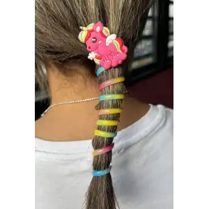 Fuşya Renk Unicorn Figürlü Yaylı Spiral Toka