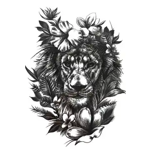 Geçici  Aslan Ve Çiçek Figürlü Dövme Tattoo