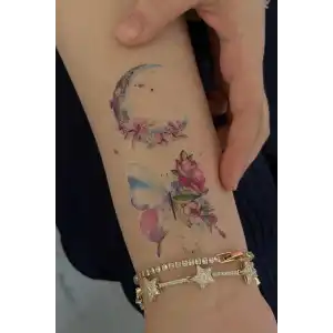 Geçici Ay Ve Kelebek Figürlü Mini Dövme Tattoo
