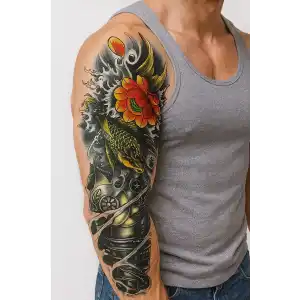 Geçici Balık ve Çiçek Kol Dövme Tattoo