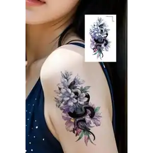 Geçici Çiçek Ve Yılan Figürlü Mini Dövme Tattoo