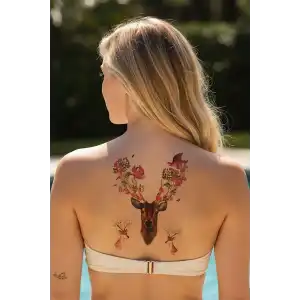 Geçici Geyik ve Çiçek Dövme Tattoo