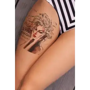 Geçici Kadın Modelli ve Yazılı Dövme Tattoo