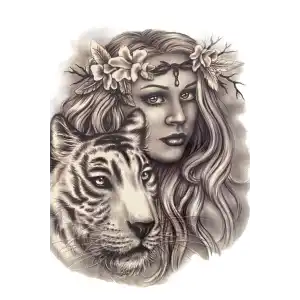 Geçici Kaplan Ve Kız Figürlü Dövme Tattoo