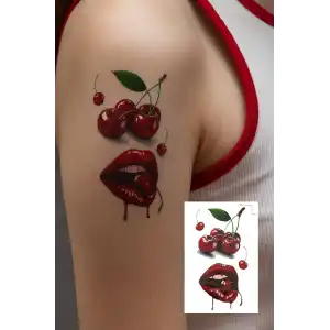 Geçici Kiraz Ve Dudak Figürlü Mini Dövme Tattoo
