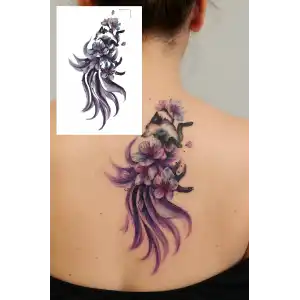 Geçici Kurt Ve Çiçek Figürlü Dövme Tattoo