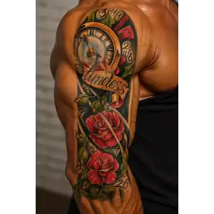 Geçici Saat ve Gül Desen Dövme Tattoo