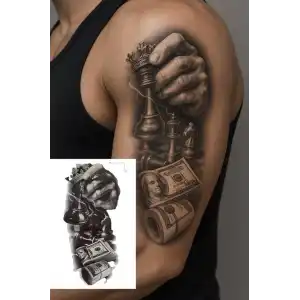 Geçici Satranç Ve Dolar Figürlü Dövme Tattoo