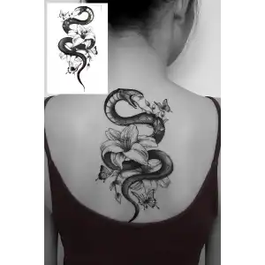 Geçici Yılan Ve Çiçek Figürlü Dövme Tattoo