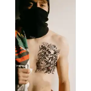 Gerçekçi Geçici Kurukafa ve Saat Dövme Tattoo