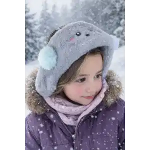 Gri Renk Ayıcık Figürlü Peluş Kulaklık