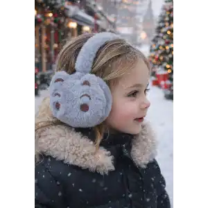 Gri Renk Ayıcık Figürlü Peluş Kulaklık