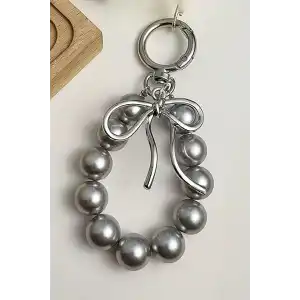 Gri Renk İnci Detaylı Çanta Charm/ Anahtarlık