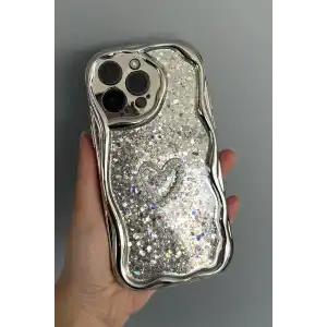 Gri Renk Kalp Figürlü Sim Detaylı 14 Pro Max Telefon Kılıfı