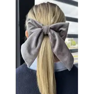 Gri Renk Kurdele Figürlü Kadife Otomat Toka