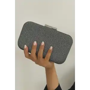 Gri Renk Simli Abiye Portföy Çanta