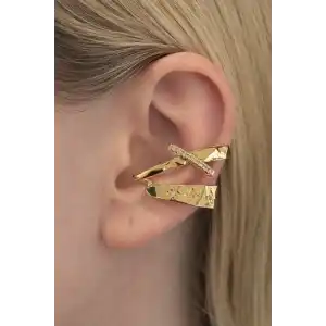 Gümüş Renk 14K Altın Kaplama TX Ear Cuff (Tek)