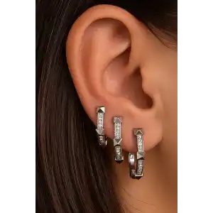 Gümüş Renk 3lü YSX Küpe Set