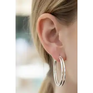 Gümüş Renk 40MM Halka Küpe (Çift)