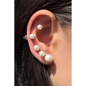 Gümüş Renk 6lı İnci Detaylı Küpe Set