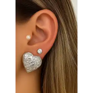 Gümüş Renk 6lı Kalp Figürlü Çelik Küpe Set