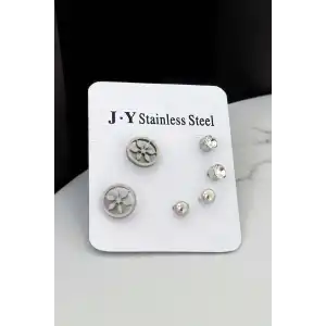 Gümüş Renk 6lı Karışık Figürlü Çelik Küpe Set