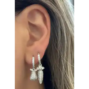 Gümüş Renk Armut Ve Havuç Figürlü Çelik Xuping Küpe (Çift)