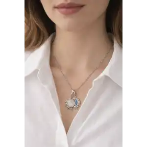 Gümüş Renk Ay Ve Güneş Figürlü Çelik Kolye