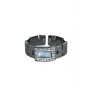 Gümüş Renk Taş Detaylı Ayarlanabilir Çelik Yüzük