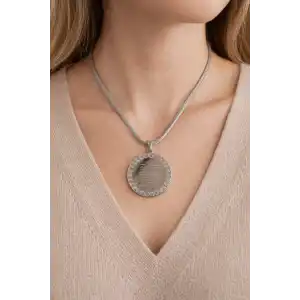 Gümüş Renk Ayet Yazılı Çelik Kolye