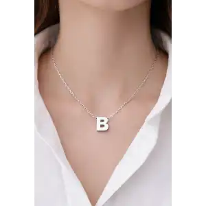 Gümüş Renk B Harf Çelik Kolye