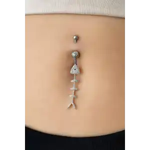 Gümüş Renk Balıık Kılçığı Figürlü Cerrahi Çelik Göbek Piercing
