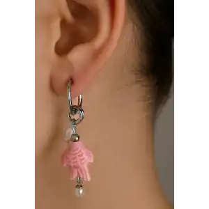 Gümüş Renk Balık Figürlü İnci Detaylı Küpe (Çift)