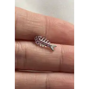 Gümüş Renk Balık Figürlü Taş Detaylı Cerrahi Çelik Tragus/Kıkırdak Küpe/Piercing (Tek)