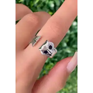 Gümüş Renk Baykuş Figürlü Metal Ayarlanabilir Yüzük