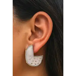 Gümüş Renk Beyaz Mineli Küpe (Çift)