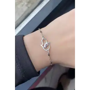 Gümüş Renk Boncuk Detaylı Çelik Bileklik