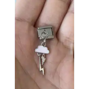 Gümüş Renk Bulut Ve Şimşek Figürlü Çelik Nomination Charm (Tek)