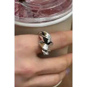 Gümüş Renk Burgu Detaylı Ayarlanabilir Çelik Yüzük