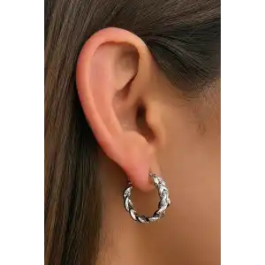 Gümüş Renk Burgu Detaylı Halka Küpe (Çift)