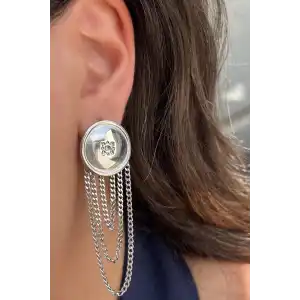 Gümüş Renk Çelik Sallantılı Küpe (Çift)