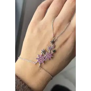 Gümüş Renk Çiçek Figürlü 14K Altın Kaplama TX Şahmeran