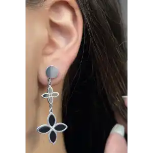 Gümüş Renk Çiçek Figürlü Çelik Küpe (Çift)