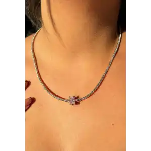 Gümüş Renk Çiçek Figürlü Kolye