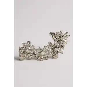 Gümüş Renk Çiçek Figürlü Taş Detaylı Ear Cuff (Tek)