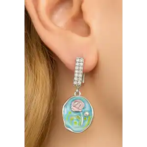 Gümüş Renk Çiçek Figürlü Taş Detaylı YSX Küpe Set