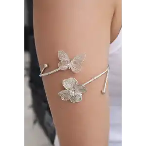 Gümüş Renk Çiçek Ve Kelebek Figürlü Tasarım Bileklik Kol Aksesuarı