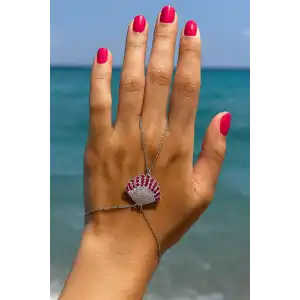 Gümüş Renk Deniz Kabuğu Figürlü 14K Altın Kaplama TX Şahmeran