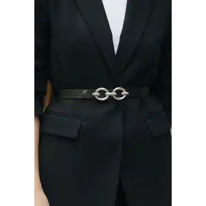 Gümüş Renk Deri Detaylı Kadın Kemer